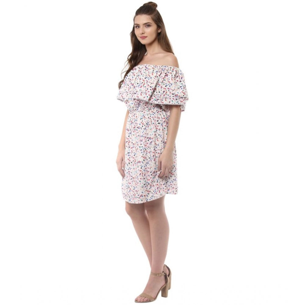 Women's Rayon Floral Half Sleeve Above Knee Dress (Multicolor)