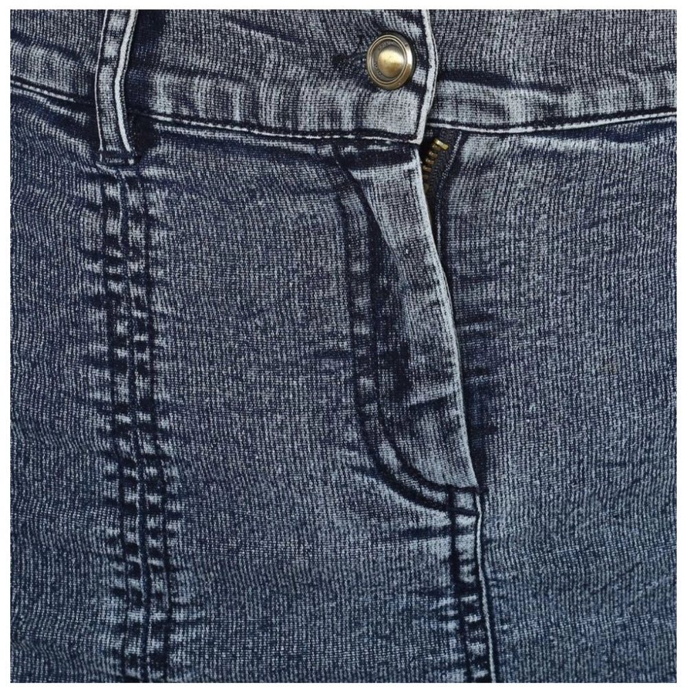 Women's Denim Tie Up Buttoned Skirt (Blue)
