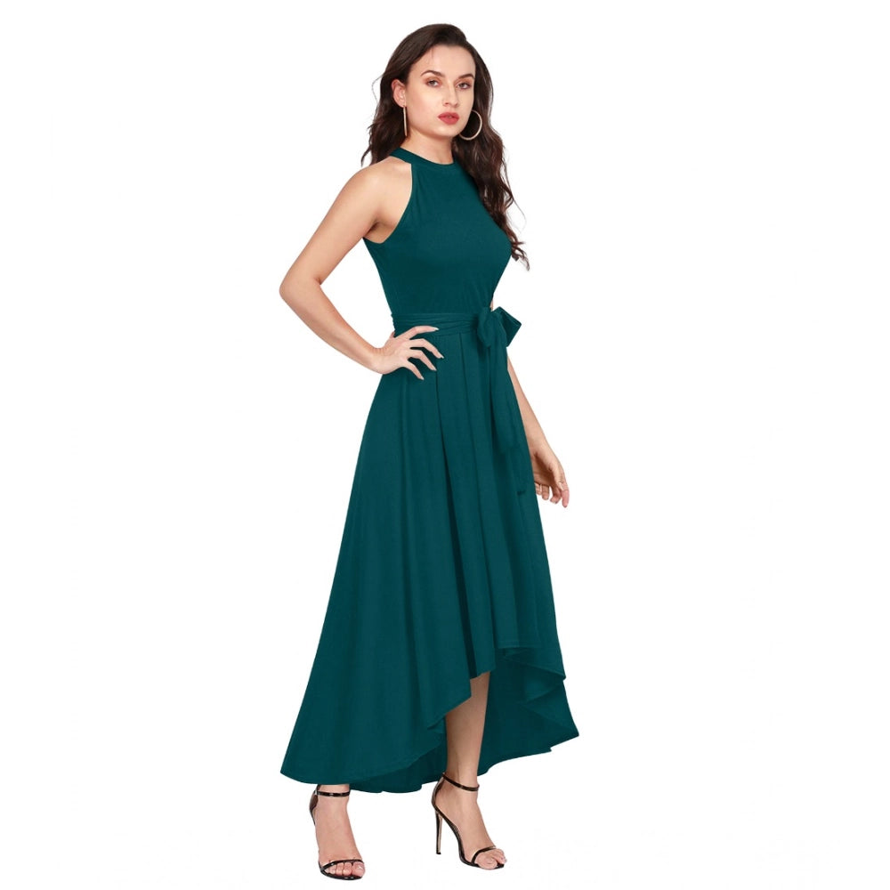 Women's Polyster Solid Halter Neck Sleeveless Dress (Morpichh)