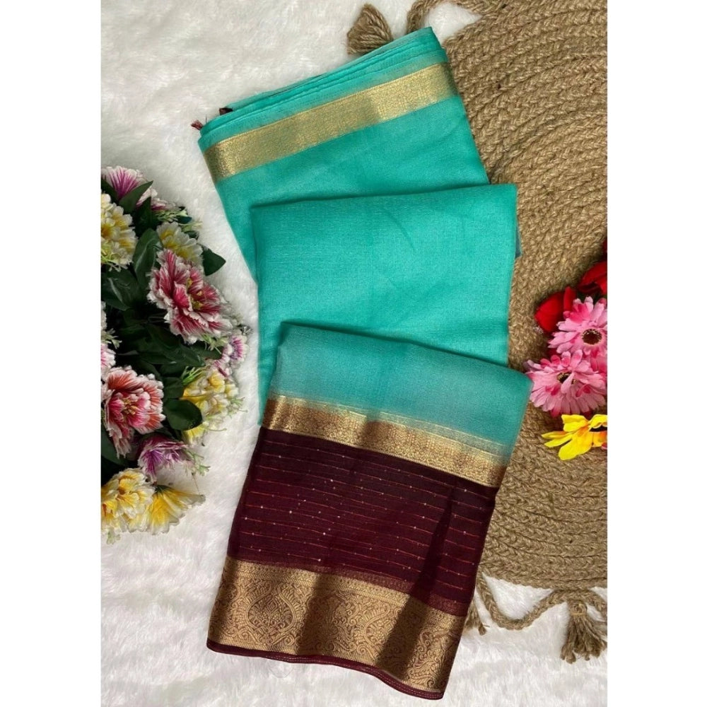 Women's Khadi Cotton  Solid Saree With Unstitched Blouse 5.5Mtr (Sky Blue)