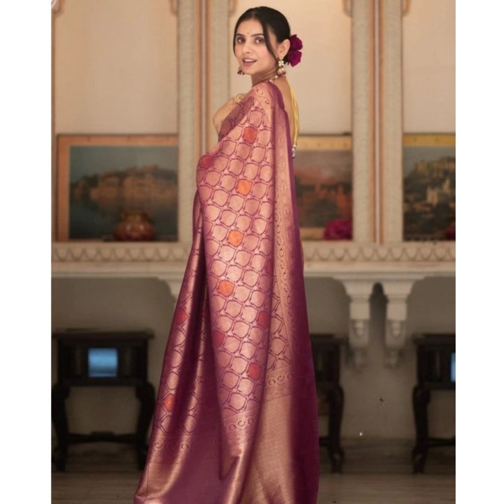 Women's Silk Printed Saree With Unstitched Blouse 5.5Mtr (Wine)