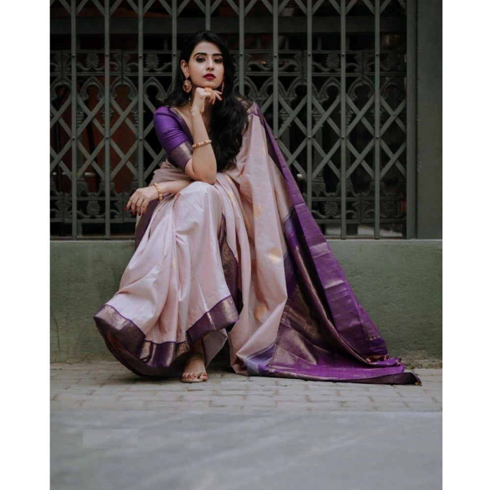 Women's Silk Printed Saree With Unstitched Blouse 5.5Mtr (Purple)