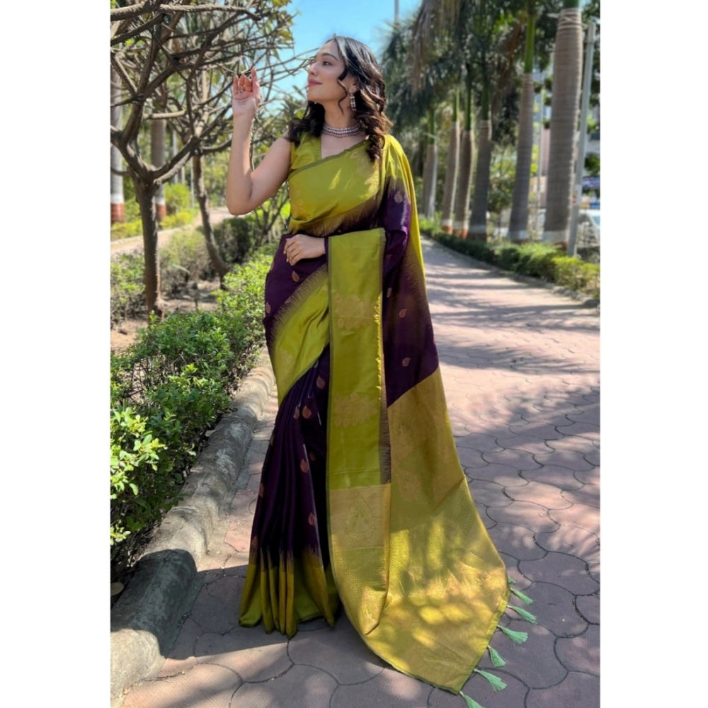 Women's Silk Printed Saree With Unstitched Blouse 5.5Mtr (Wine)