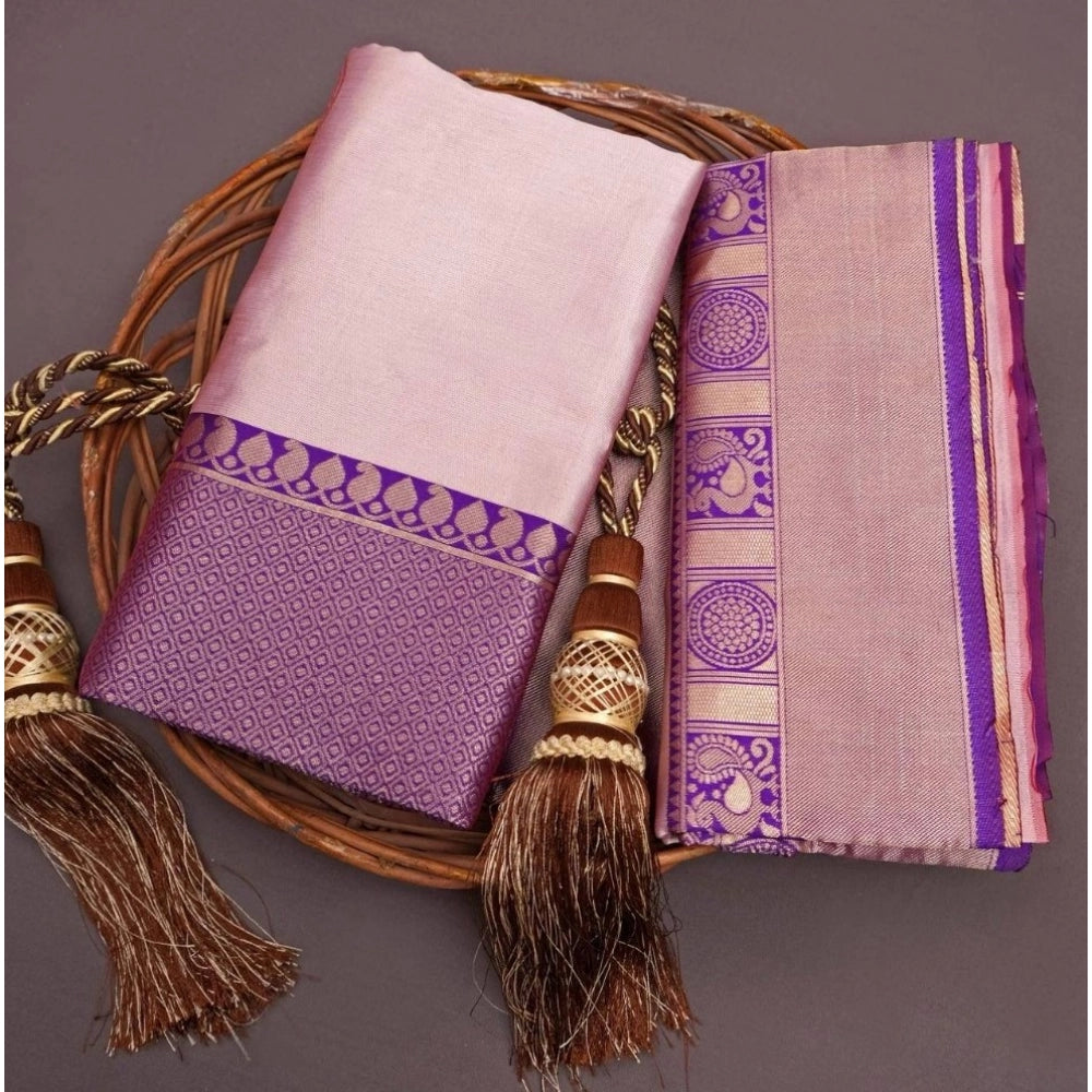 Women's Silk Printed Saree With Unstitched Blouse 5.5Mtr (Purple)