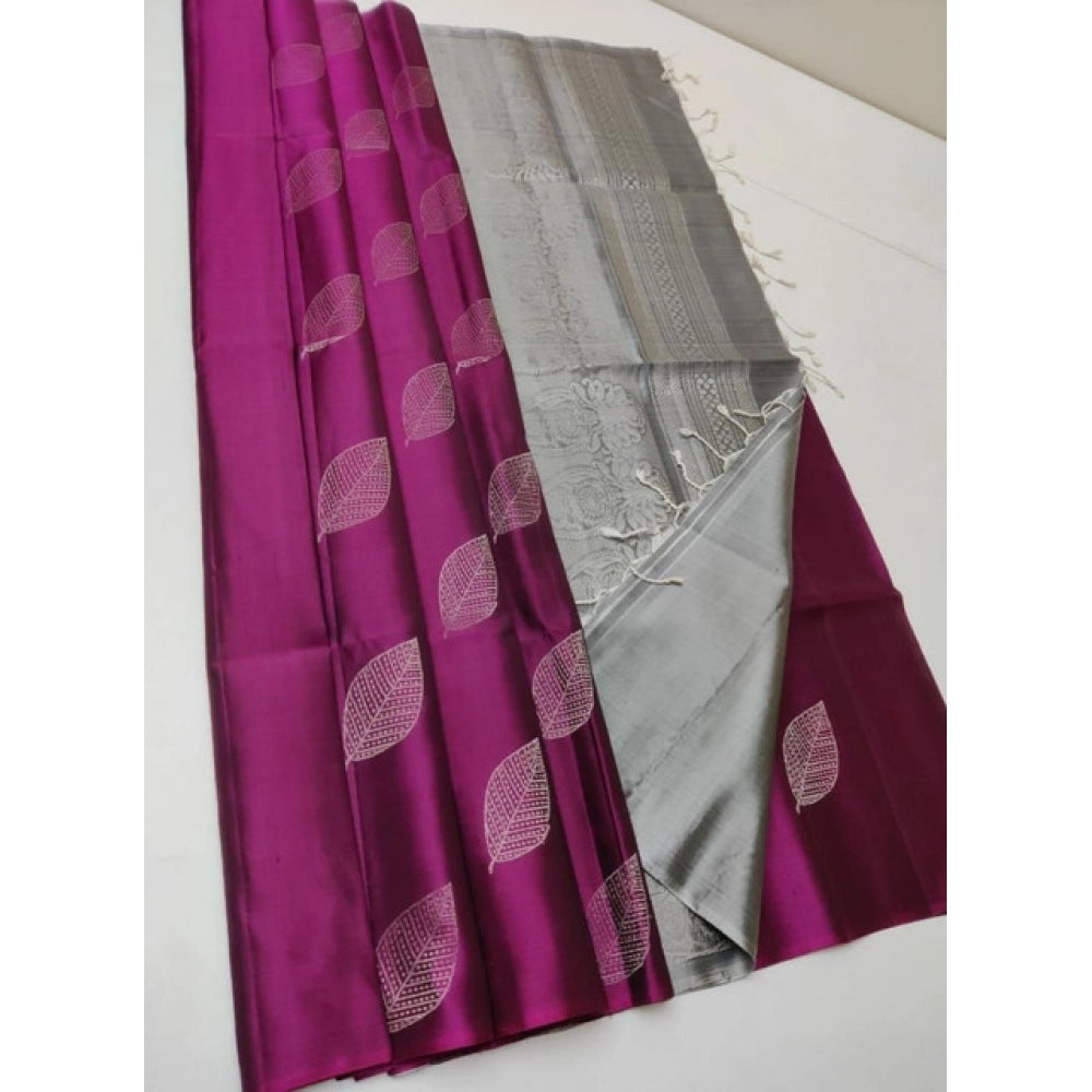Women's Litchi silk Printed Saree With Unstitched Blouse (Pink)