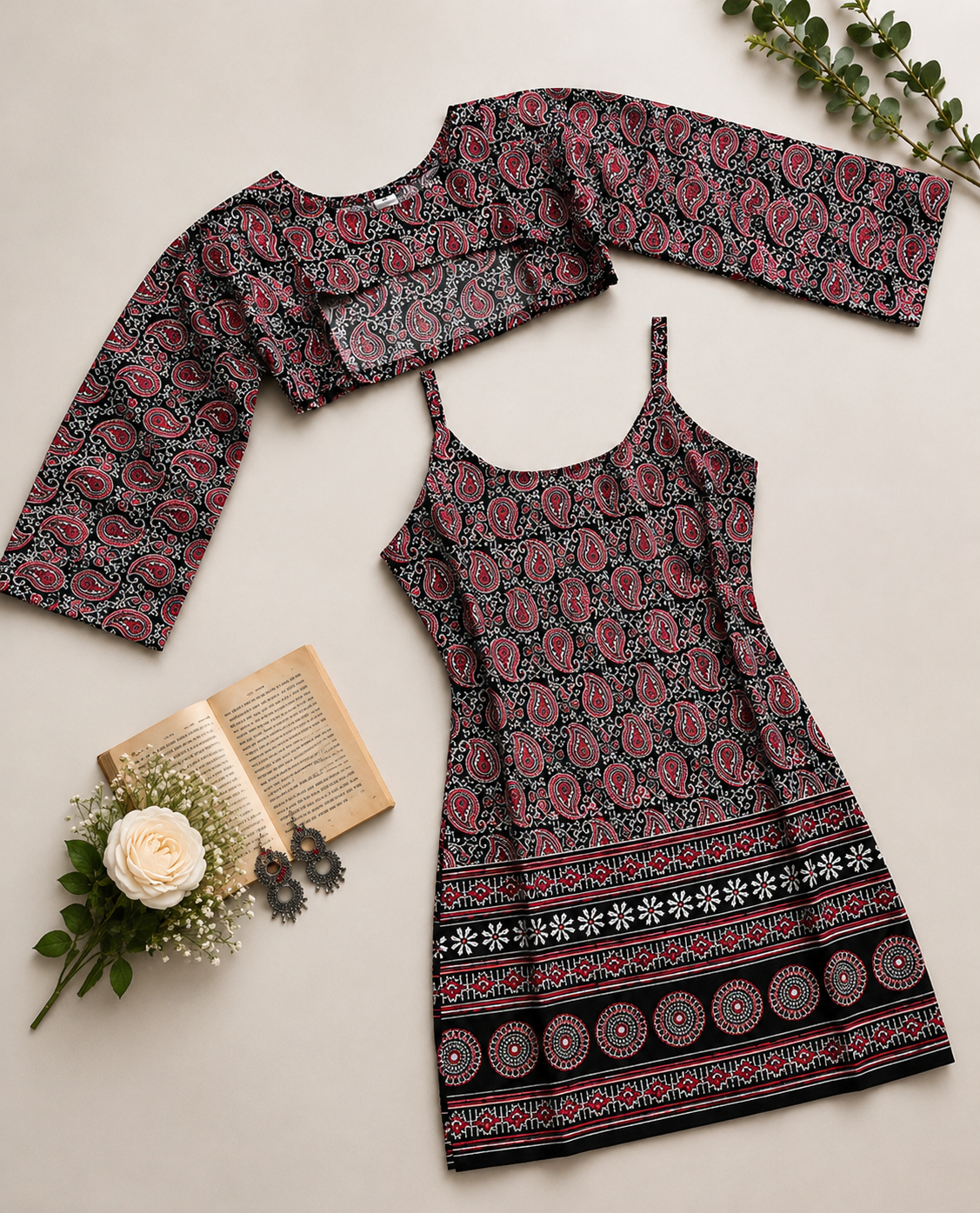 Printed Cotton Short Kurti with Matching Shrug for Women