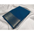 Women's Crepe Chit Pallu Solid Saree With Unstitched Blouse 5.5Mtr (Sea-Green)