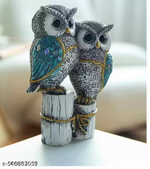 Blue Resin Owl Sculpture – Vintage Jointed Figurine