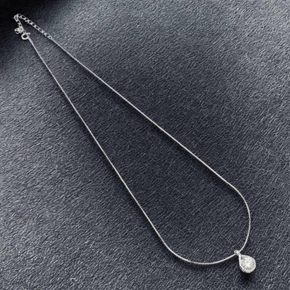 925 Silver Dewdrop Pendant Chain Necklace with Adjustable Closure | Rhodium Finish | Perfect for Jewellery Gift
