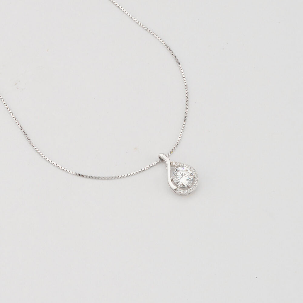 925 Silver Dewdrop Pendant Chain Necklace with Adjustable Closure | Rhodium Finish | Perfect for Jewellery Gift