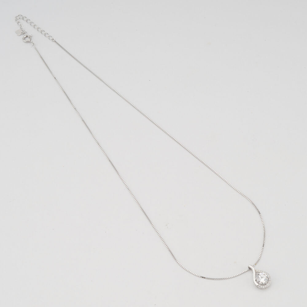925 Silver Dewdrop Pendant Chain Necklace with Adjustable Closure | Rhodium Finish | Perfect for Jewellery Gift