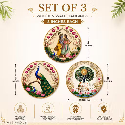 Pichwai Round Wooden Wall Hanging Set – Waterproof Décor