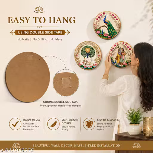 Pichwai Round Wooden Wall Hanging Set – Waterproof Décor